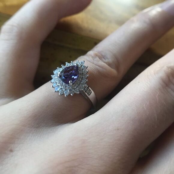 Natural Amethyst Sterling Silver Double Halo Ring Size 6 - Picture 2 of 8